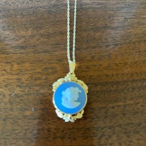 Wedgwood Gold and Blue Cameo Pendant Necklace